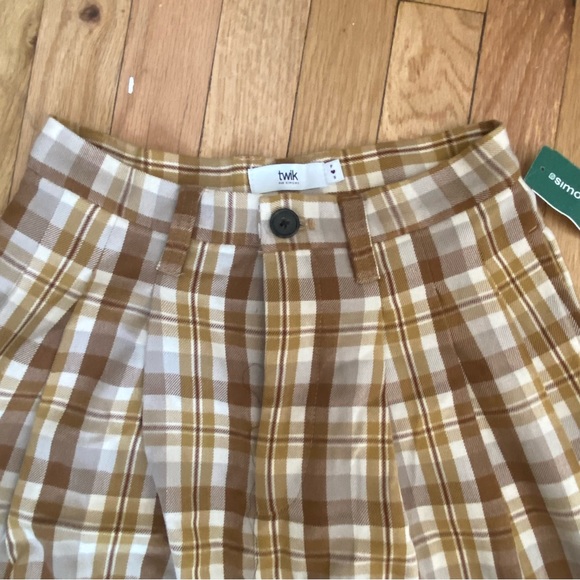 Simons Plaid Baggy Mustard Yellow Trousers - size S - brand new - Picture 2 of 3